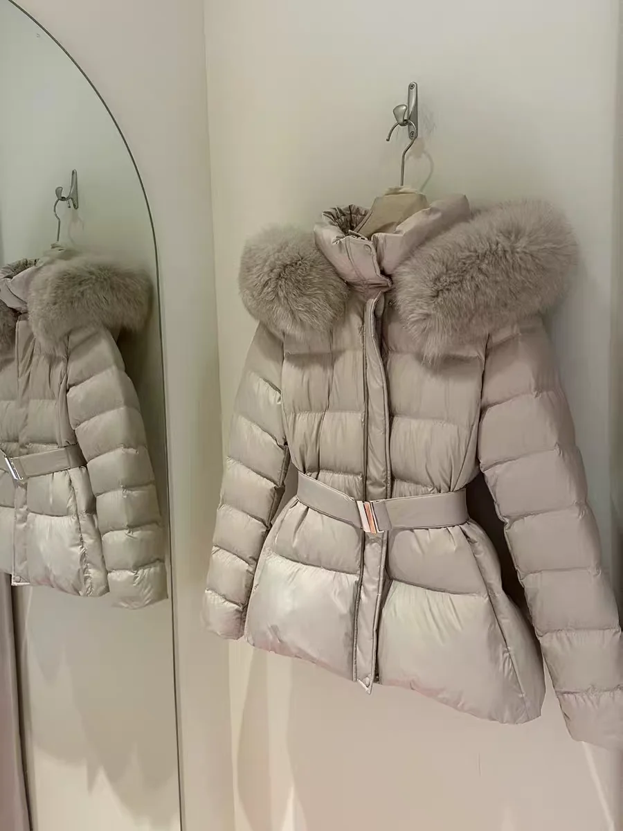 Korean New Winter Slim Waist Fitted Plus Size Thick Down Cotton Parkas Women Big Fur Collar Warm Coat Fashion Trendy Warm