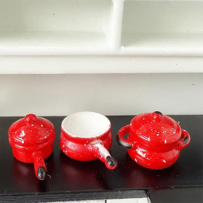 3 szt./zestaw Miniaturowe czerwone naczynie kuchenne do domku dla lalek 1/12, zabawka dla dzieci do zabawy w udawanie, akcesoria do dekoracji kuchni domku dla lalek