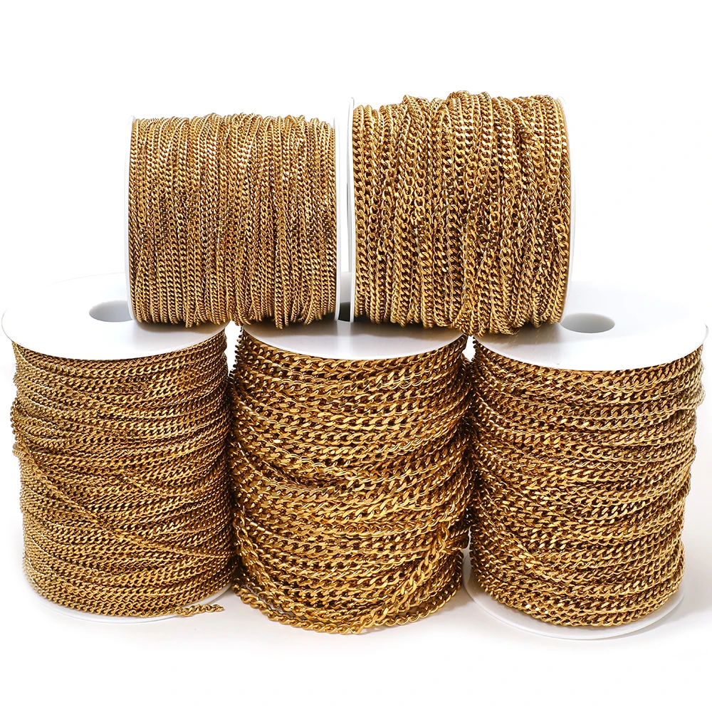 2 Meter Edelstahl-Gliederketten im Großhandel für DIY Hip-Hop-Schmuck, Ohrringe, Goldketten, Armbänder, Großhandel – Detail 4