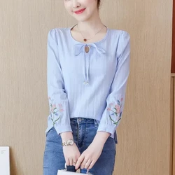 Spring Autumn Fashion Elegance Solid Shirts Casual Loose Korean Style Blouse Korean Style O Neck Long Sleeve Chic Chiffon Tops