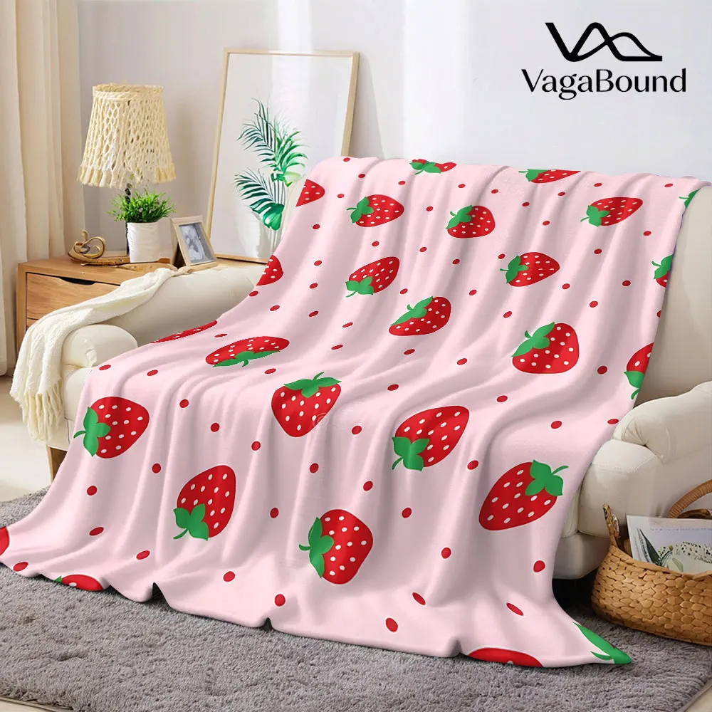 Pink Polka Dot Strawberry Flannel Blanket Warm Soft Halloween Christmas Decorative Couch Warm Cozy All-Season Gift