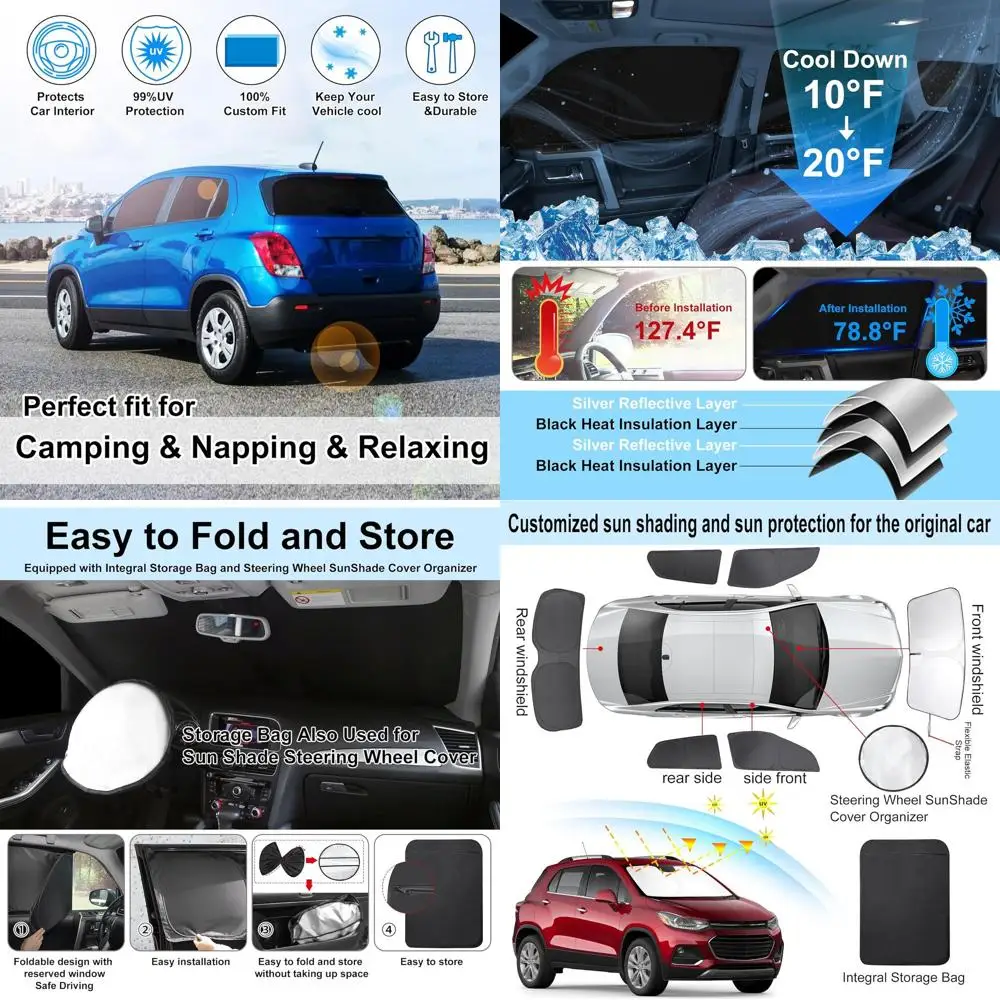 

Universal Car Windshield Sun Shade Set, 2013-2023, Side & Rear Window Covers, Privacy & Cooling Protection