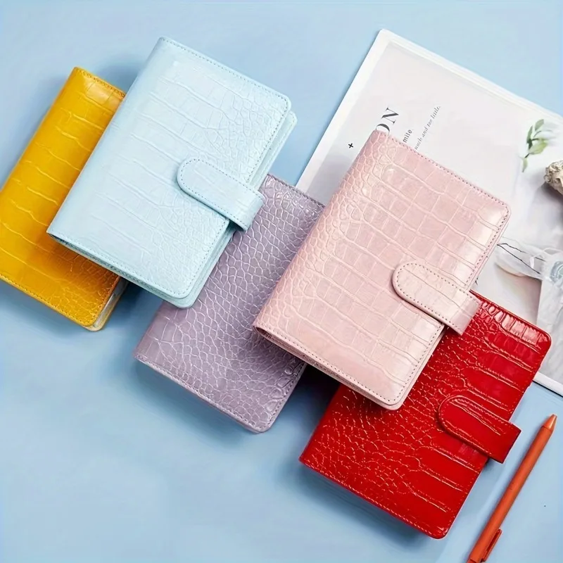 A5 A6 PU-Leder Reißverschluss-Ordner mit Tasche, Glänzende Krokodil-Textur Pastell-Notizbuch für Mädchen, Niedliche Schulsachen, Planer und Organizer