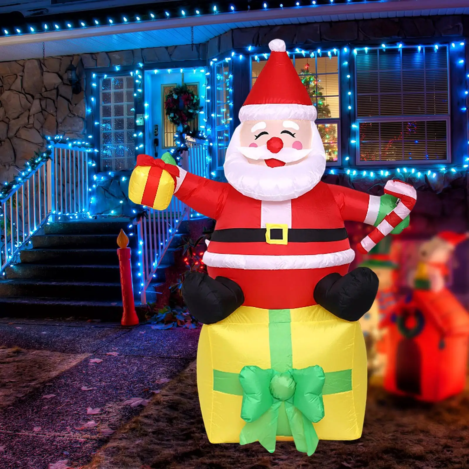 

Санта-Клаус надувной рождественский уличный орнамент прочный полиэстеровый декор с подсветкой для праздничного газона заднего двора и домашнего дисплея