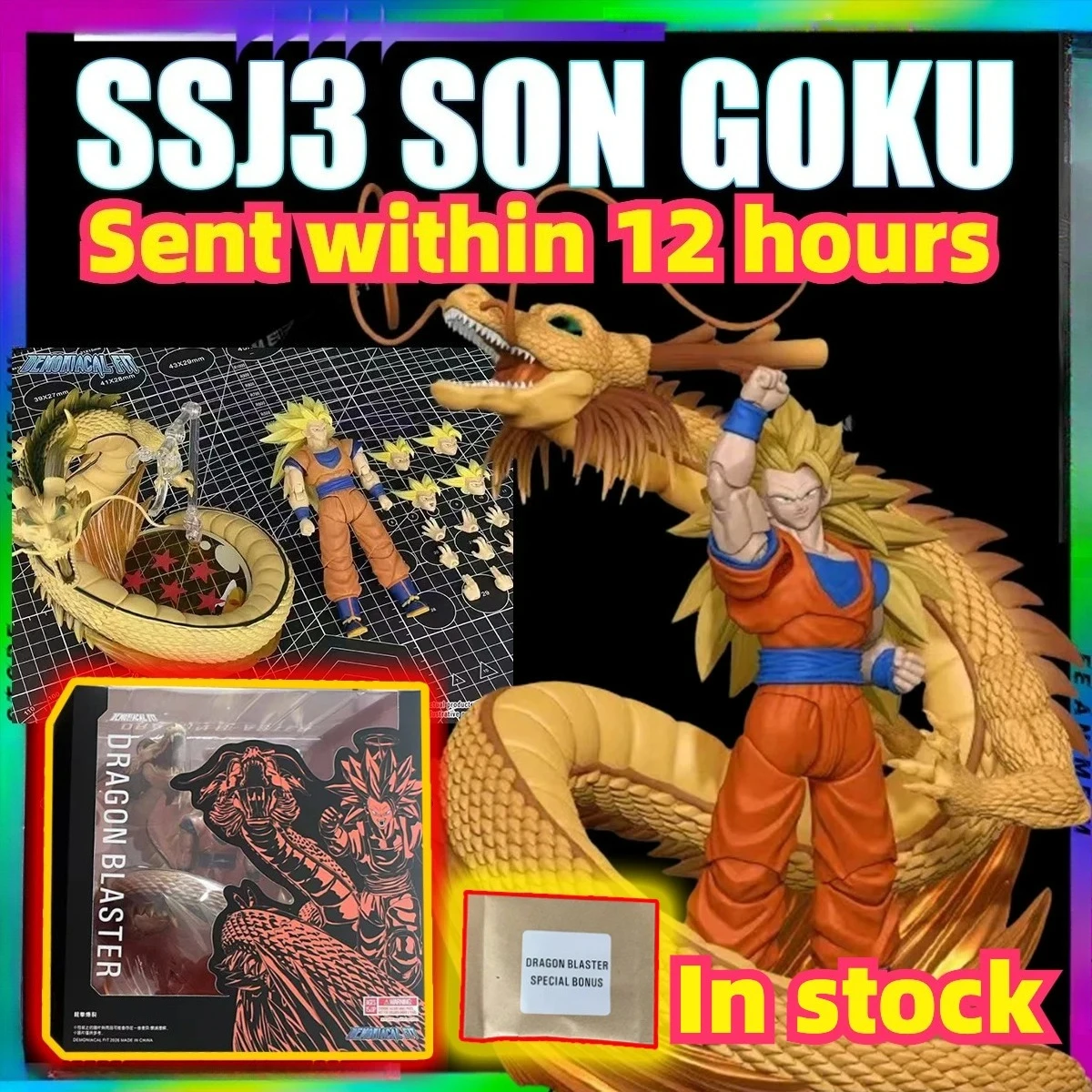 

[In Stock] Demon Fit Dragon Ball Super Saiyan 3 SSJ3 Son Goku Dragon Blaster Dragon Punch Blast Anime Action Figure Model