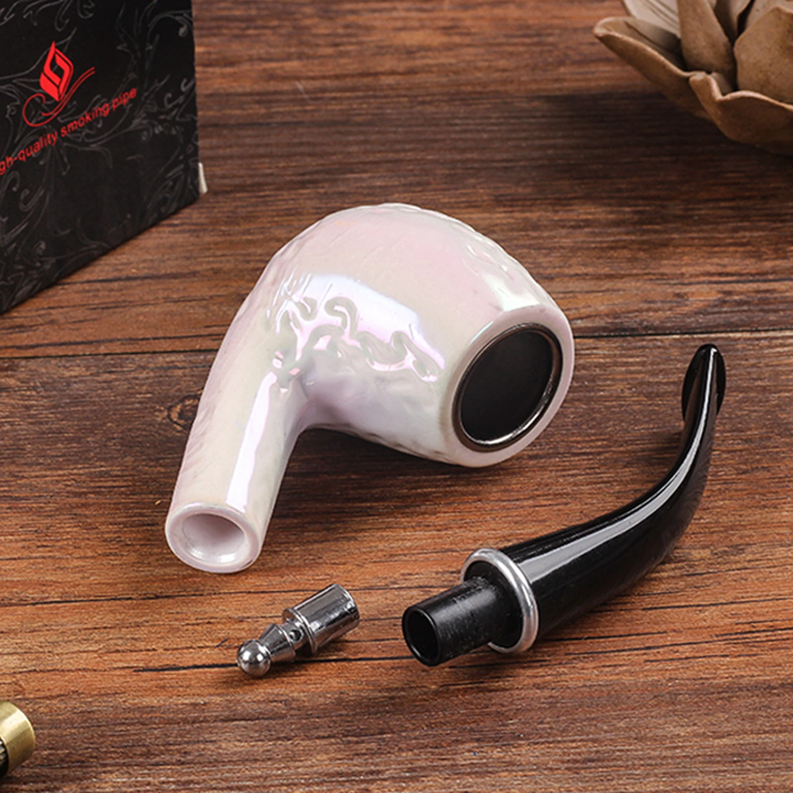 1pc Resin Wooden Tobacco Pipe, Curved White Colorful Filter Tobacco Pipe, Smoking Pipe, Smoking Accessories