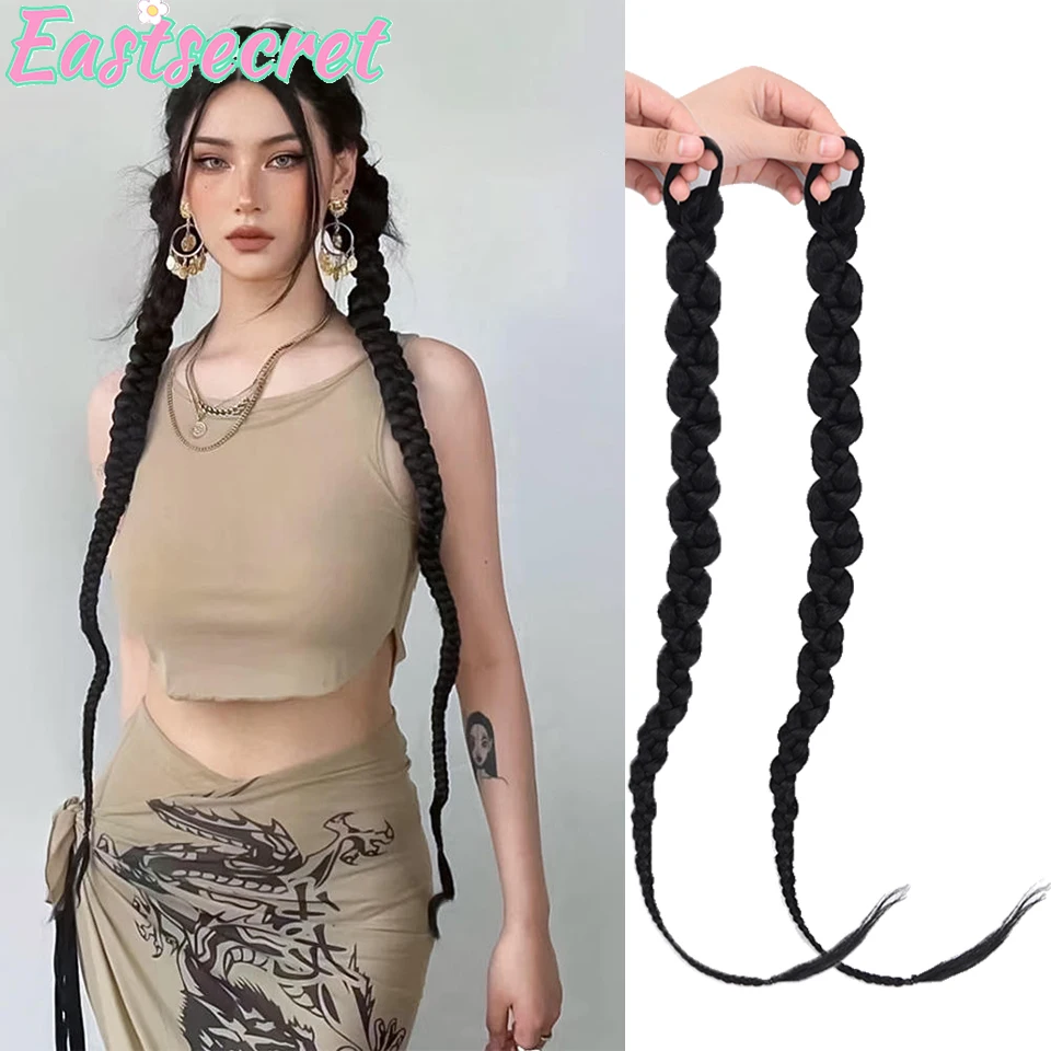 EAST Synthetic Long Twisted Boxing Pigtail Chignon Tail With Rubber Band Crochet Braid Hair Natural Fake Ponytail Extension