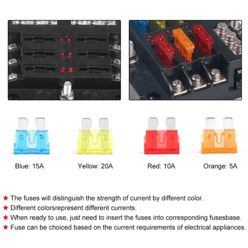 6/12 Way Blade Fuse 12-24V Car Boat Fuse Box Holder With Plastic Cover Auto Marine Wat Power Panel Board Camper RV Accessorie