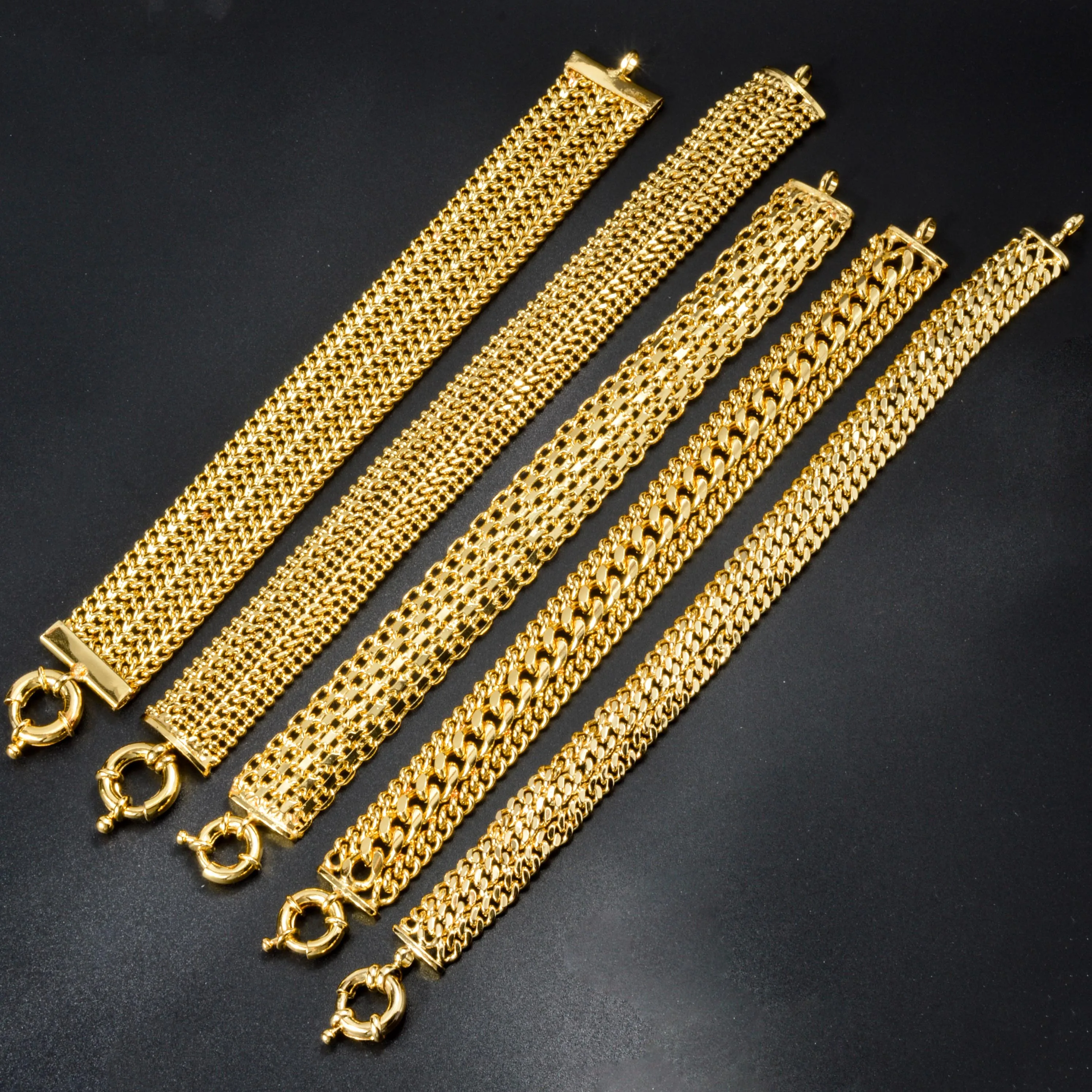 Sunny Jewelry 12MM-20MM Big Wide For Women Men Bracelet 18K Gold Plated Double Weaving Rolo Cable Curb Unisex Link Chain Gift