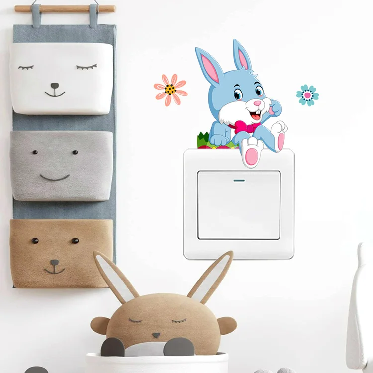 Cartoon Osterhase Schalteraufkleber Kinderzimmer Dekoration Wandtattoos Schlafzimmer Selbstklebende Heimdekoration Tapete Niedliche Tier-Wandmalerei – Detail 4