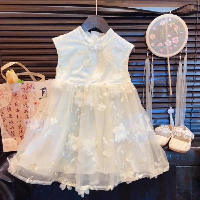 Girls Dress 2025 Summer New Children's National Style Skirt Gauze Skirt Girls Hanfu Summer Refreshing Vest Skirt