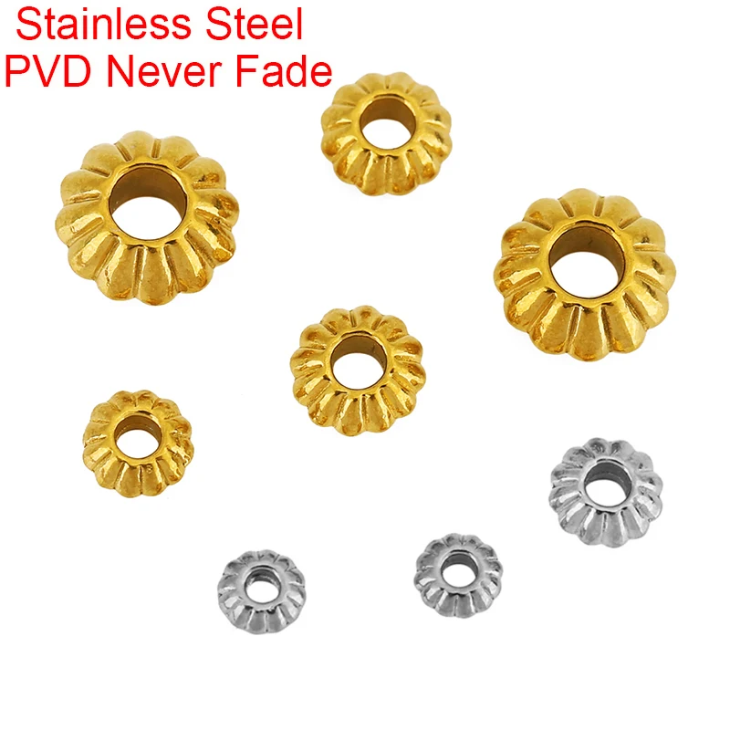 10pcs Big Hole Stainless Steel Necklace Beads 4 5 6 8 mm PVD Never Fade Bracelets Spacer Beads Bulk For Jewelry Findings Making