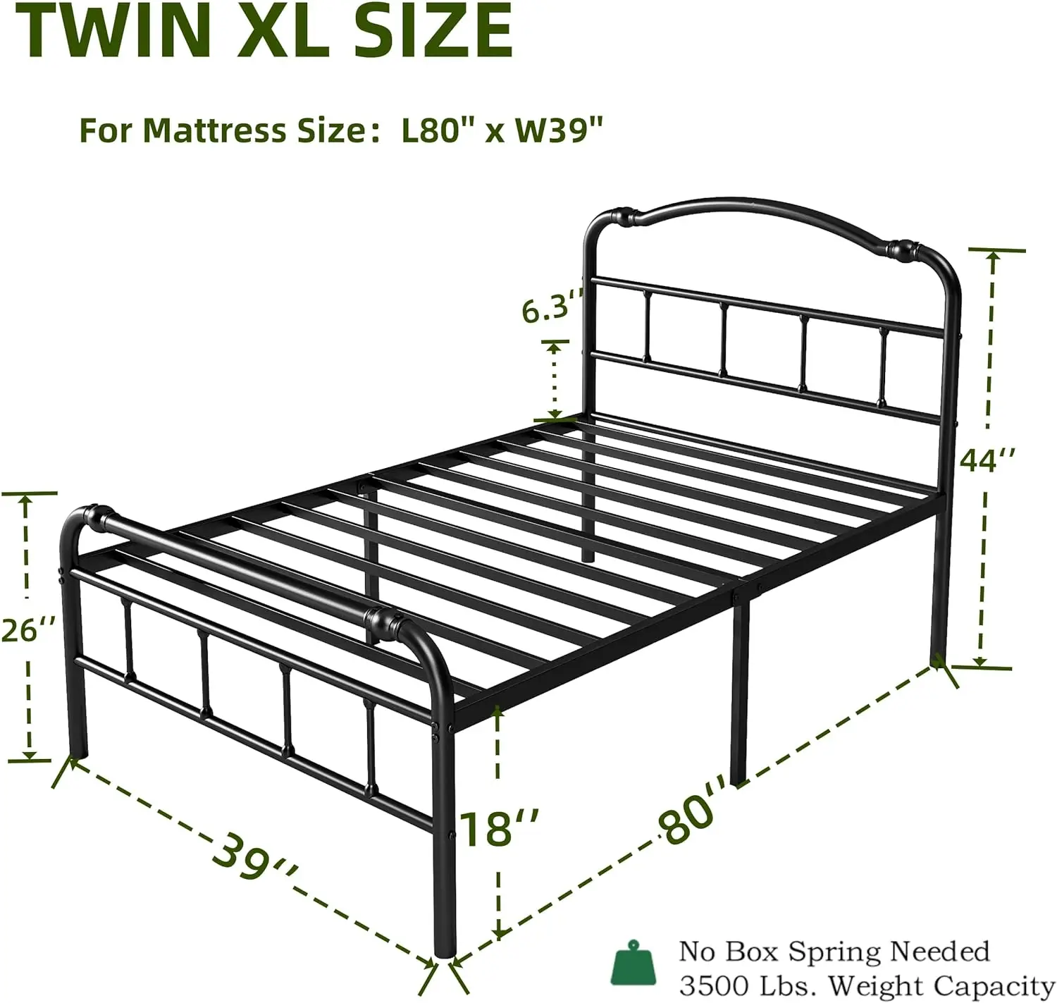 Twin XL Bed Frame with Headboard and Footboard,  No Box Spring Needed, Under Bed Storage, Easy Assembly, Noise-Free, Black