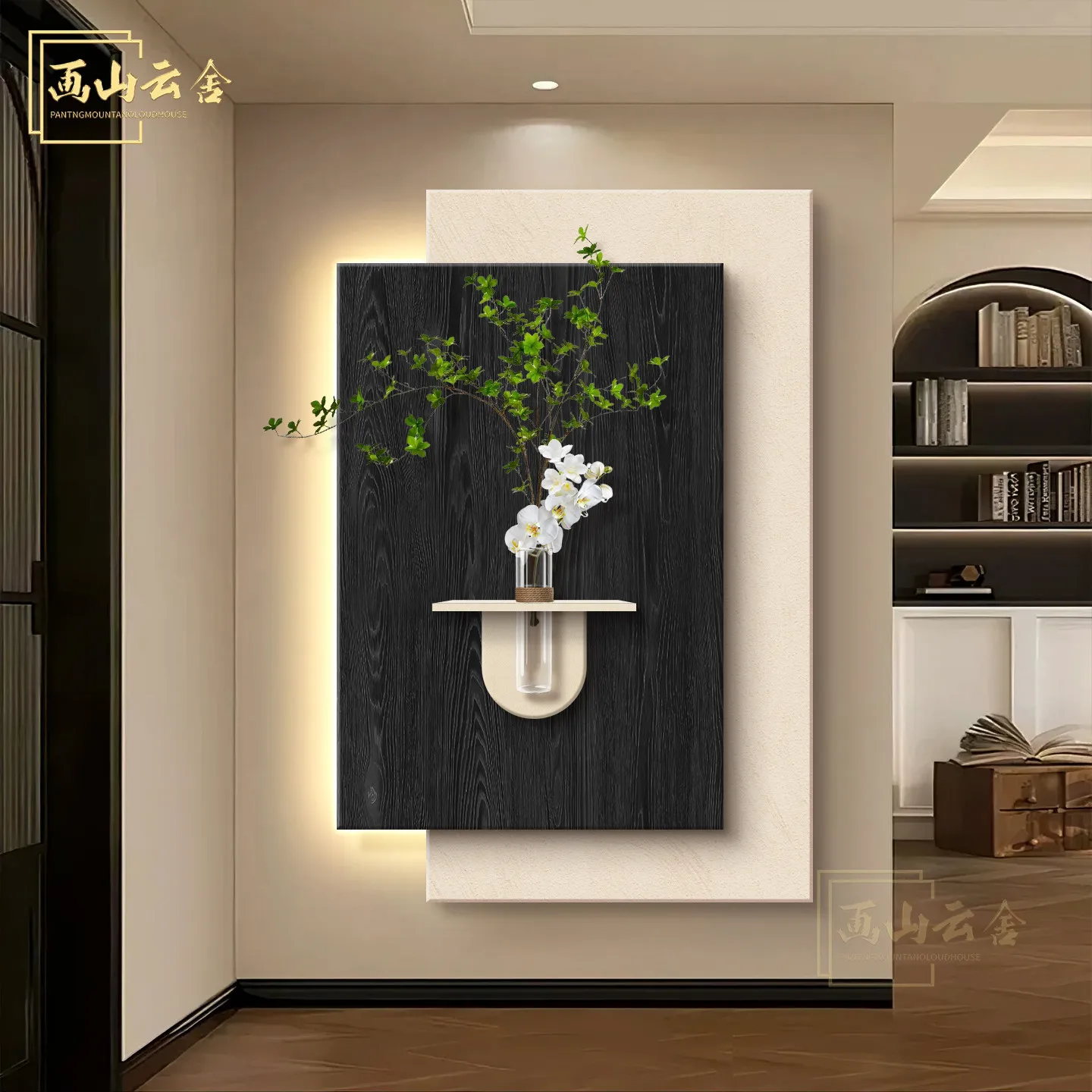 Middle ancient style high-end entrance decoration painting, double-layer sandstone with light emitting mural, corridor mural lig