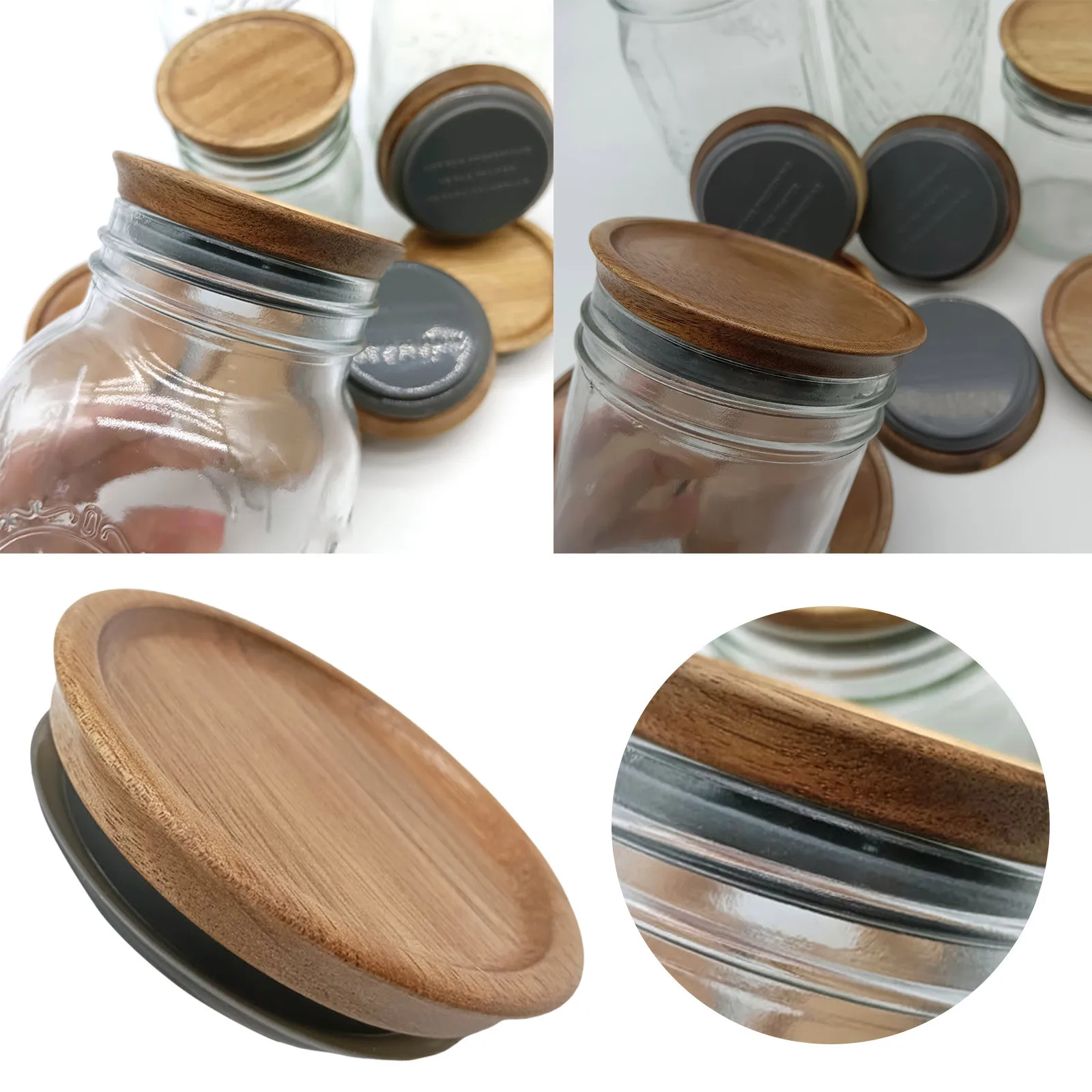 6 Pack Wide Mouth Wooden Mason Jar Lids For /Mason/ Jars 6 Pack Natural Wood Food Grade Material Fit & Bags Food Storage