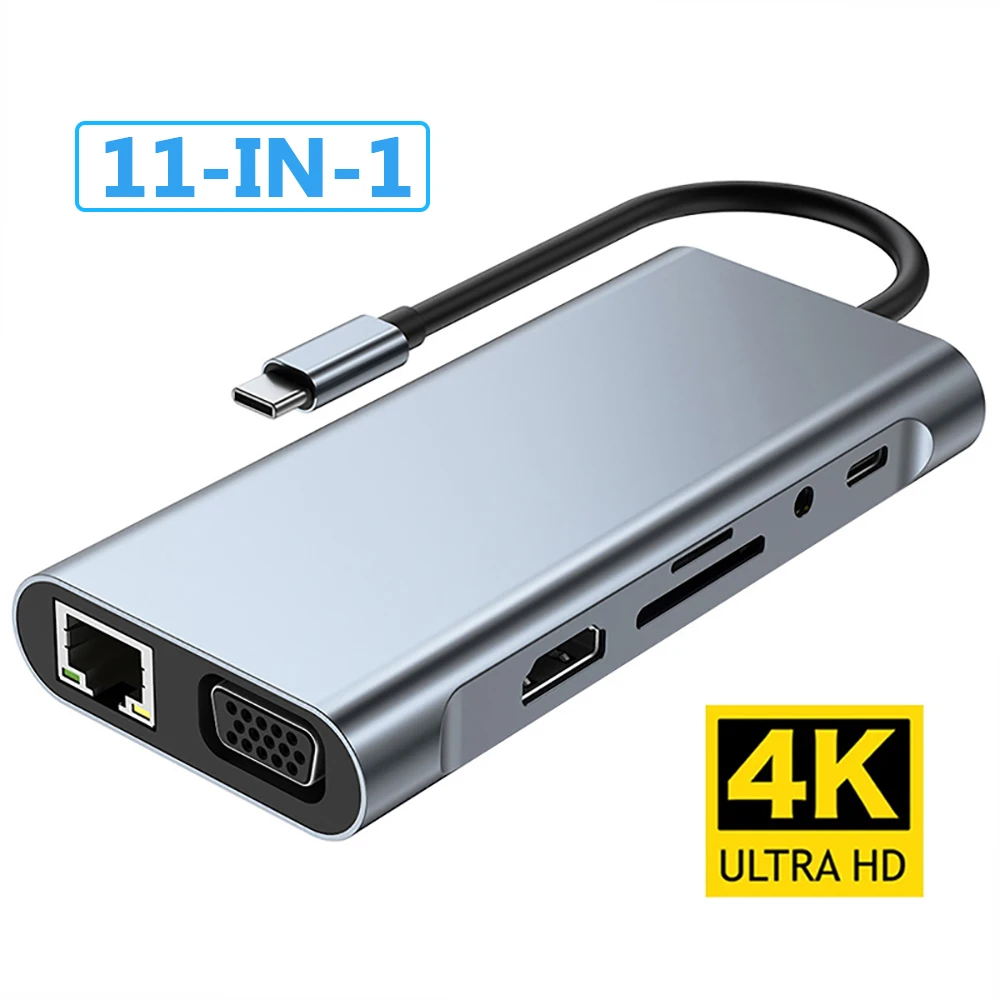 USBタイプCからHDMI互換アダプター,ドック,スプリッター,11 in 1, 4k,pd 87w,usb 3.0,macbook pro air