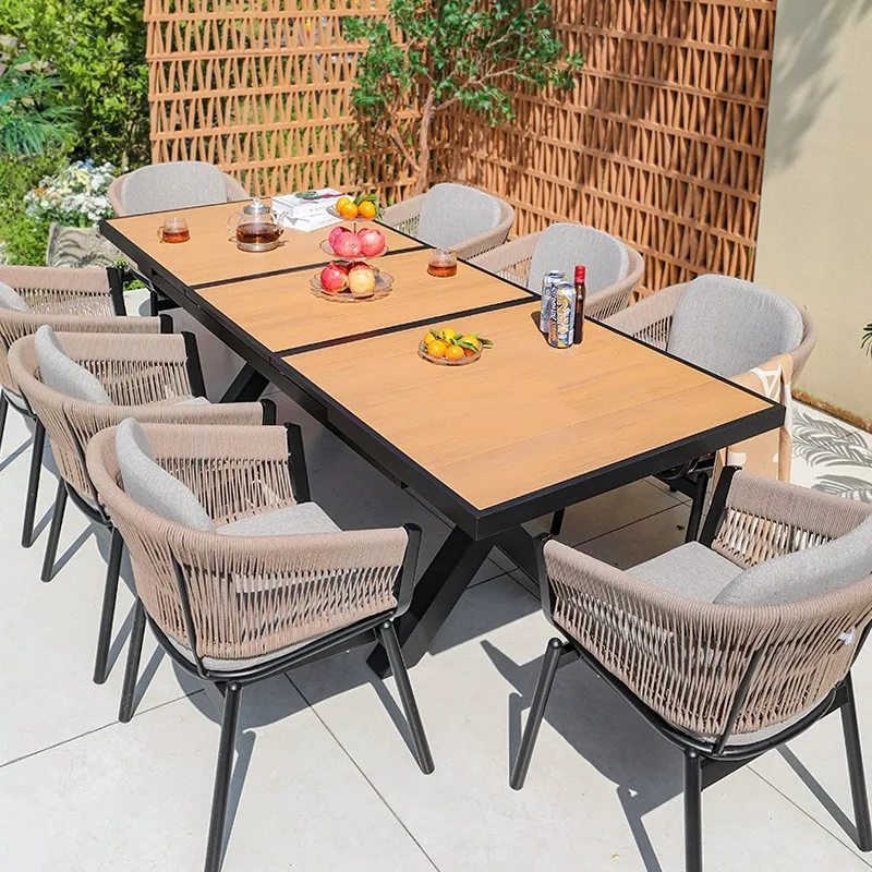 Outdoor Durable Casual Style Rope-Pull Aluminum Alloy Table Chairs Waterproof UV-Resistant Finish For Balcony Courtyard Cafe