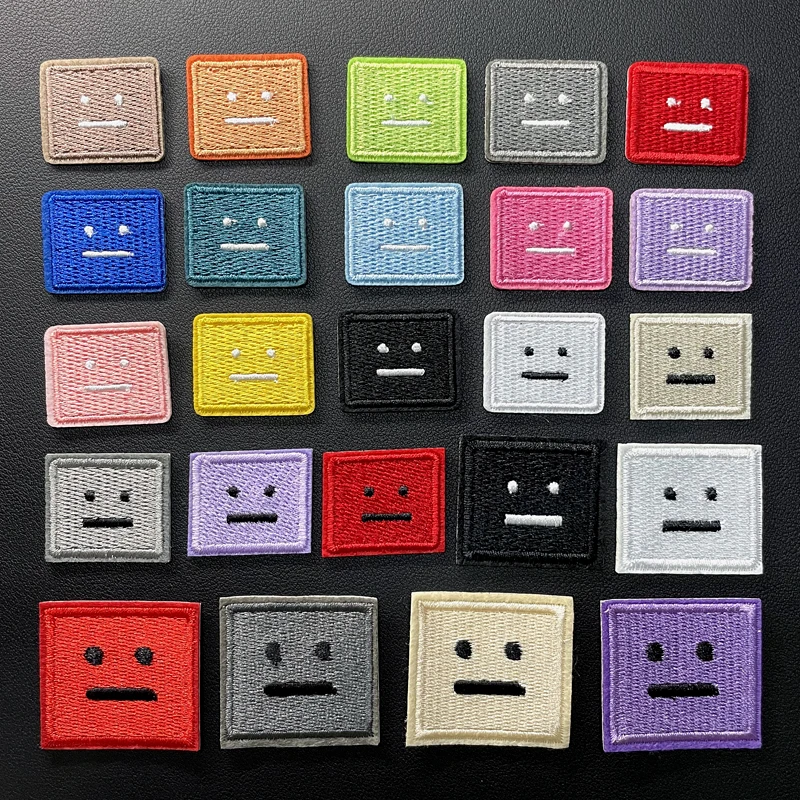 Square Face Patch Cloth Embroidered Applique Sewing Clothes Apparel Accessories Green Red Blue Yellow White Back Expression