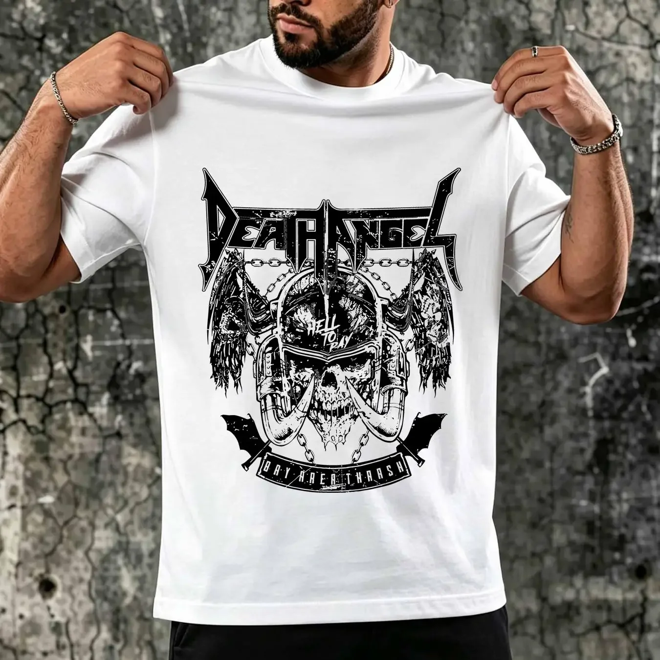 washed T Shirt Death Angel Mens Large White Hell to Pay Bay Area Thrash Concert Skull long or short sleeves vintage Washed