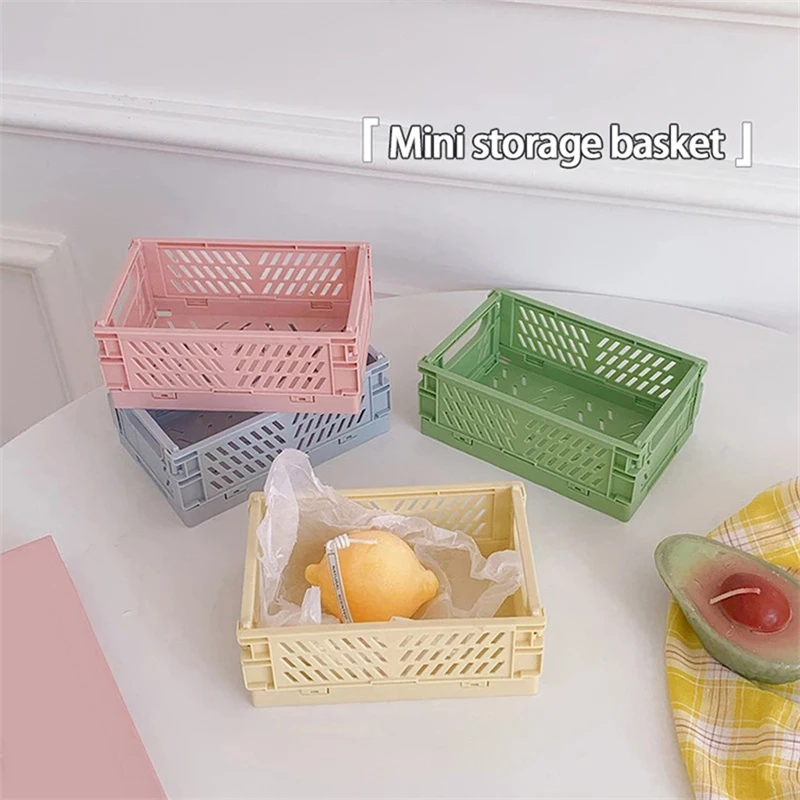 

4 Color Organizing Storage Baskets Case Folding Student Desktop Basket Tape Stationery Plastic Foldable Container Storage Box
