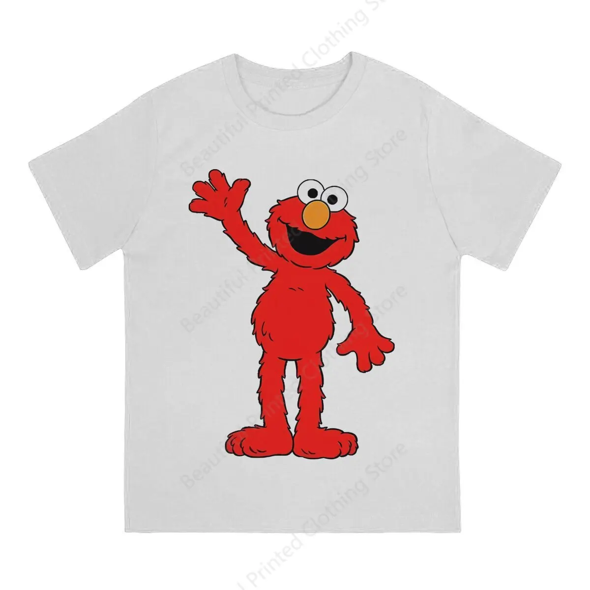 Sesame Streets Mens T-Shirt Elmo Cartoon Funny Printing T-ShirtsO-Neck Breathable Tee Cotton Fun Tees