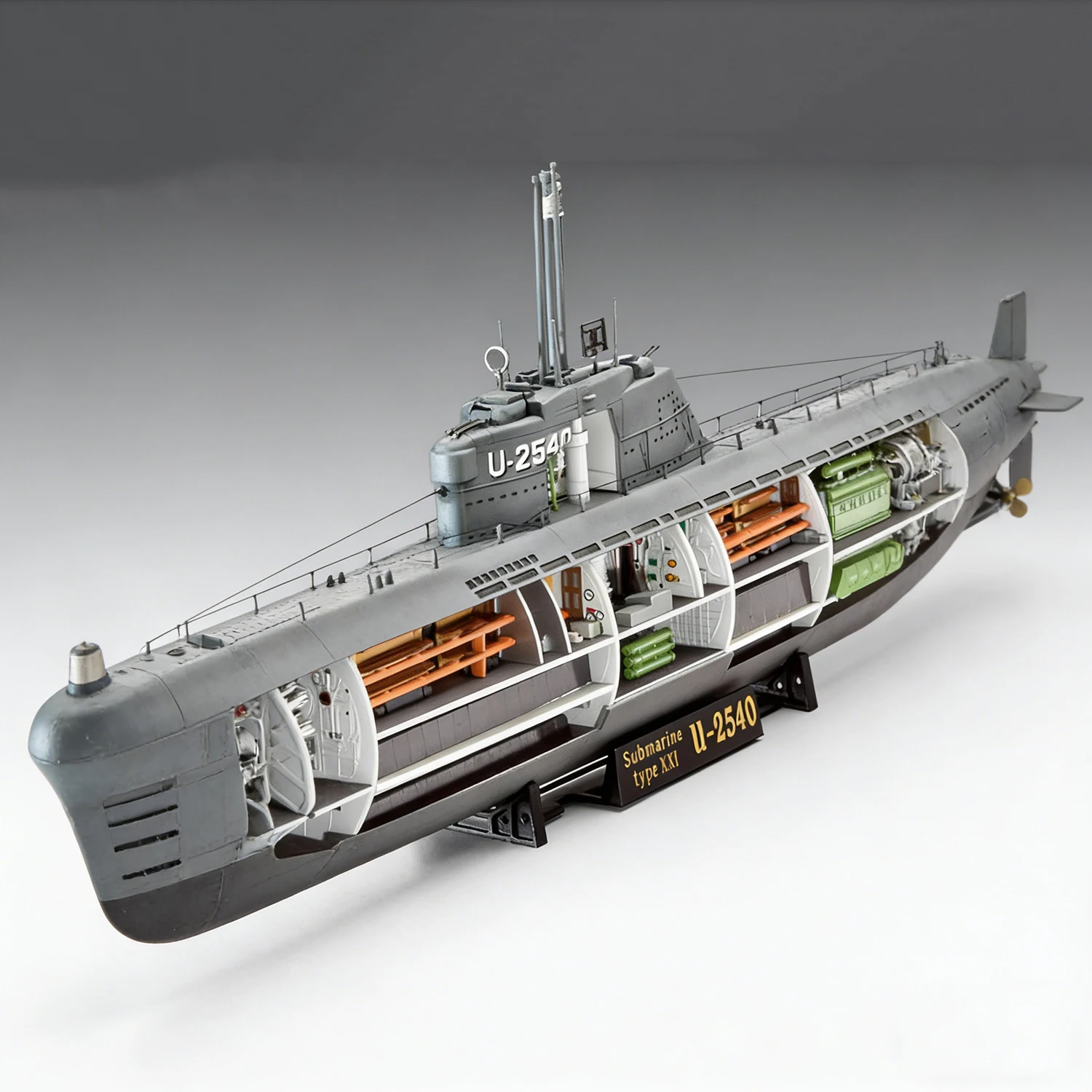 

1/144 Type XXI Submarine Assembly Model 53.1cm with Internal Structure Ships Static Model Ship Toy Warship Model Ornament