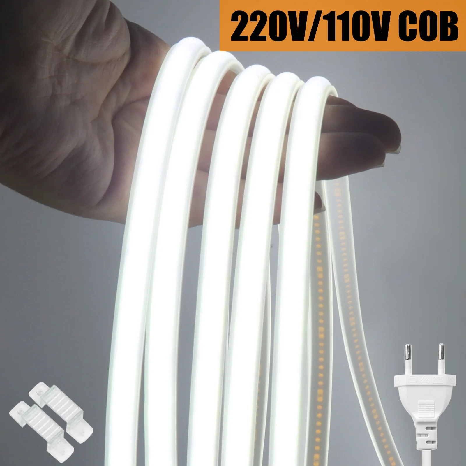 110V 220V Wasserdichter COB-LED-Streifen mit Schalter 1m-35m 288LEDs/m Flexibles Bandband EU UK US-Stecker Neonlichter für Küchenzimmer