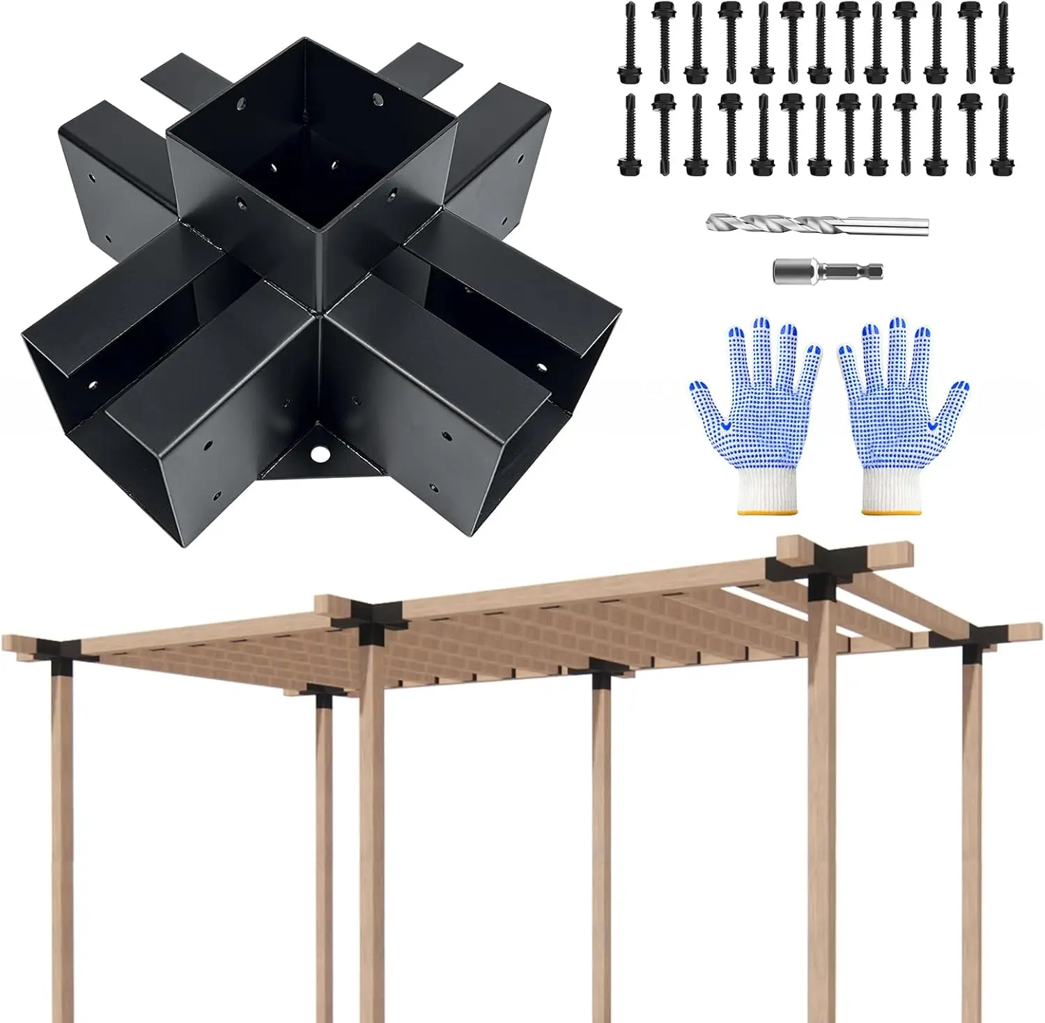 Pergola Bracket Kit 4X4,5-Way Cross-Shaped Bracket Woodworks Pergola Kit For Wood Beam (Actual: 3.5