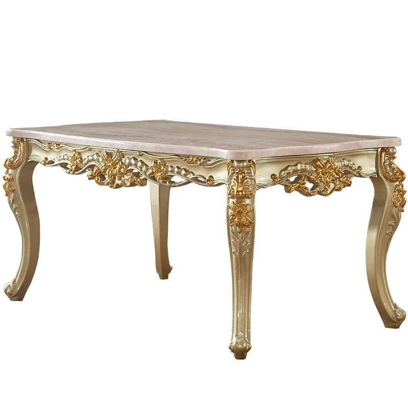 Royal European Dining Table Rectangular Dining Table Oak Carving Marble Tabletop High-grade Square Dining Table Chair Set