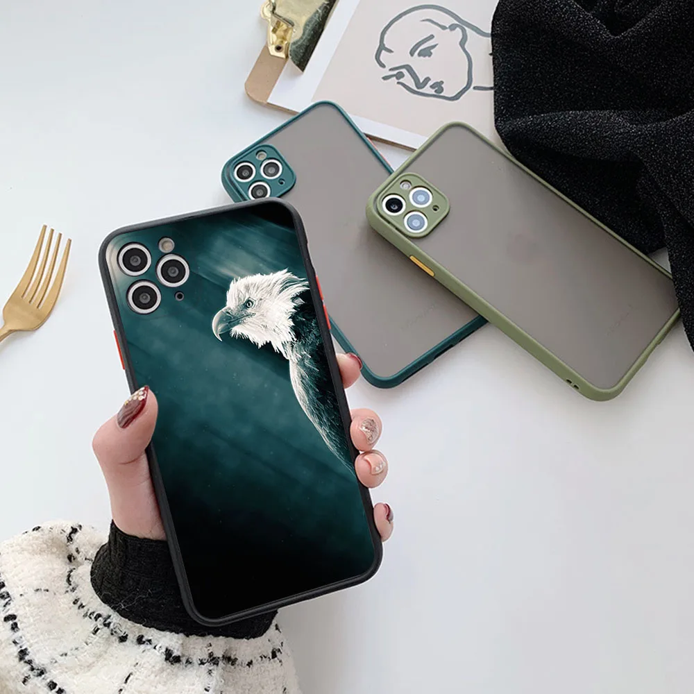 Skin Feel Translucent Phone Case For iPhone 16 Pro Max 15 14 13 12 11 7 8 Plus SE Mini XR Eagle Totem Art Frosted Black Cover