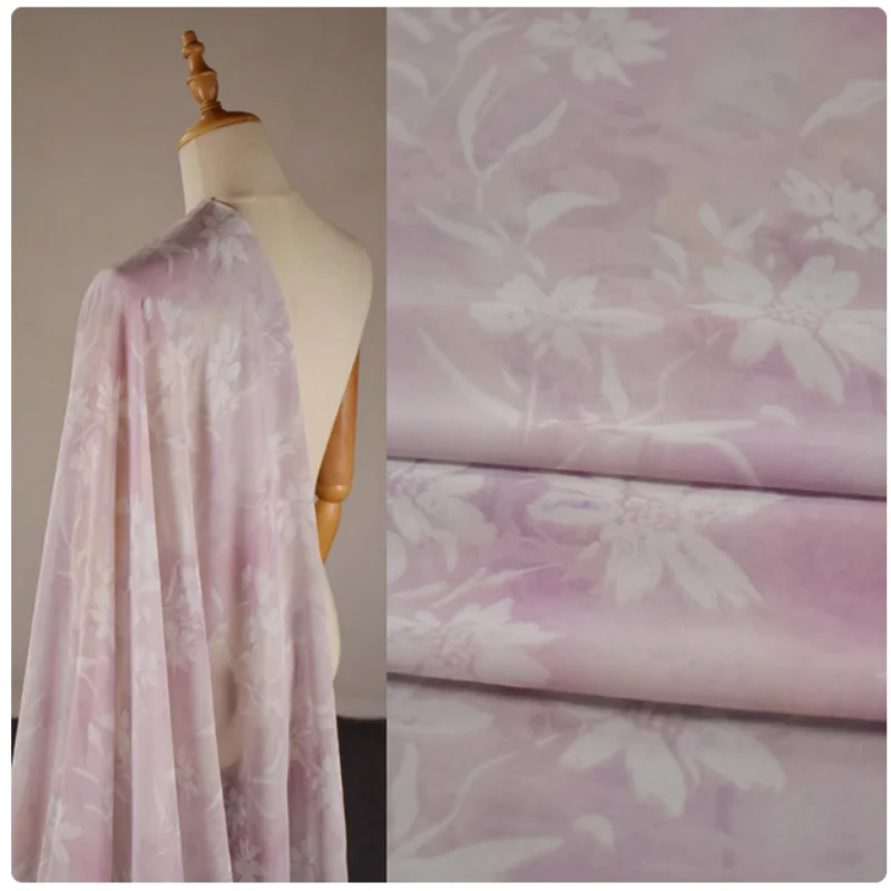 Beauty Smudge Pink Big Flower Print Chiffon Fabric, Dress, Shirt Sunscreen Cloth Sewing Tissue, Thin Soft Transparent, T2285