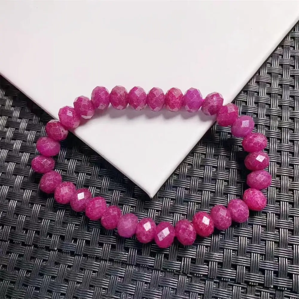 Natural Ruby Facet Bracelet Fashion Crystal Quartz Gemstone Jewelry Reiki Healing Gift For Women 1pcs 6/8mm