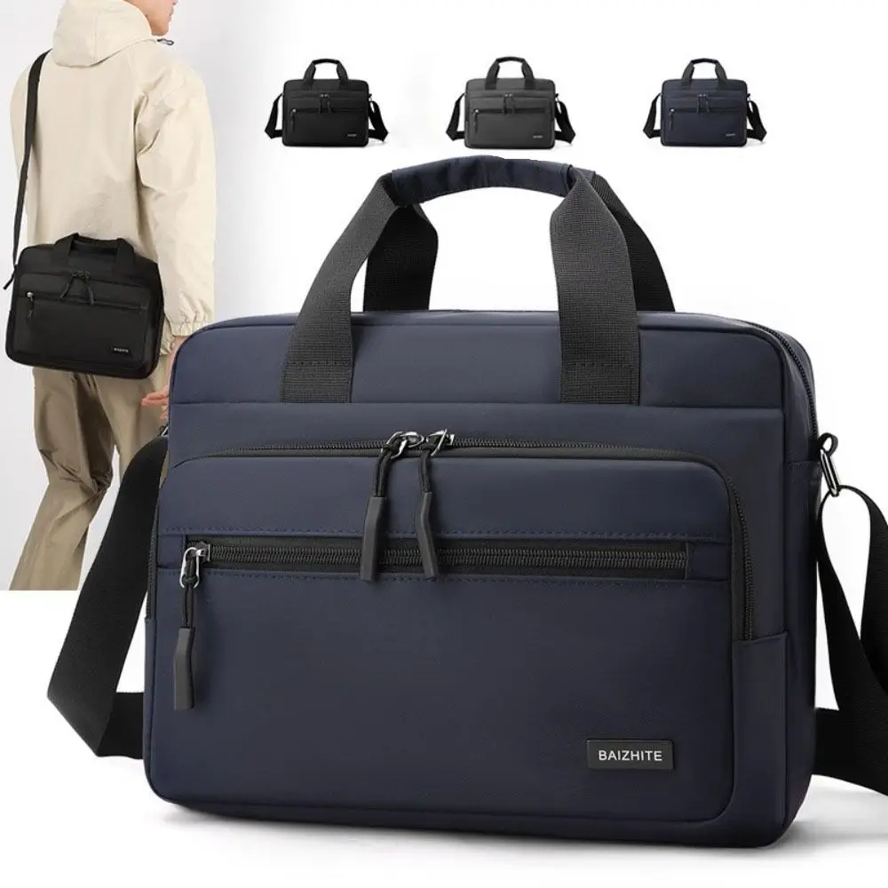 Oxford Cloth Men Business Briefcases Large-capacity Square Laptops Handbag Solid Color Brief Case Crossbody Sling Bag Lady