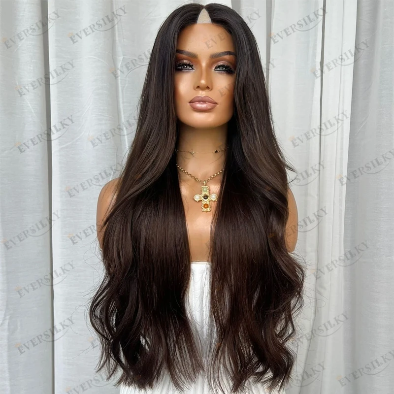 شعر بشري لعذراء إيطالي أومبير أحلك بني متموج قليلاً آلة كاملة صنع U جزء الباروكات للنساء السود سوبر طويل 30 بوصة الباروكات
