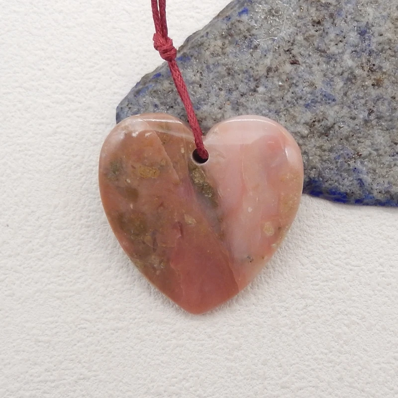 

Natural Stone Pink Opal Pendant Bead,Fashion Jewelry Necklace Accessories For Women,Heart Shape Pendant 39x38x7mm 13g