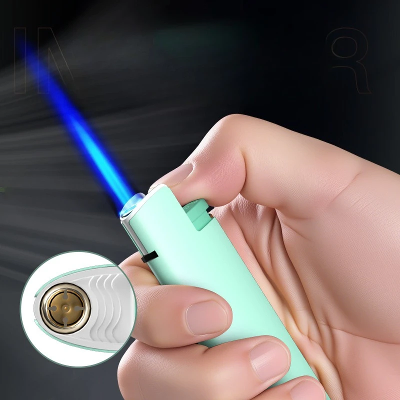 New High-Value Metal Lighter, Windproof Macaron Color Blue Flame Refillable Igniter - Cute Stylish Portable Lighter