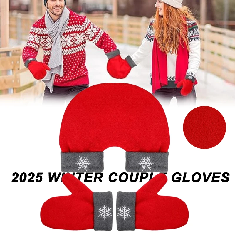 

Утолщенные теплые варежки для пар, 2025 г., зимние флисовые перчатки для влюбленных, романтический рождественский подарок для него, ее обеспечивает тепло, пара