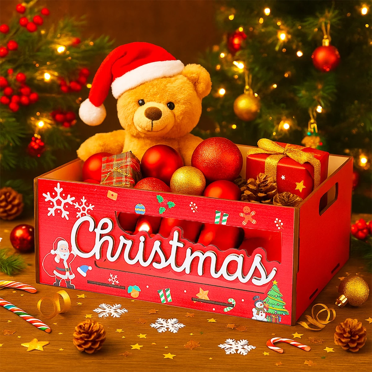 

Christmas Treats Box Merry Christmas Decoration for Home 2025 Pendant Xmas Storage Wood Box Gift Navidad Natal New Year Gift