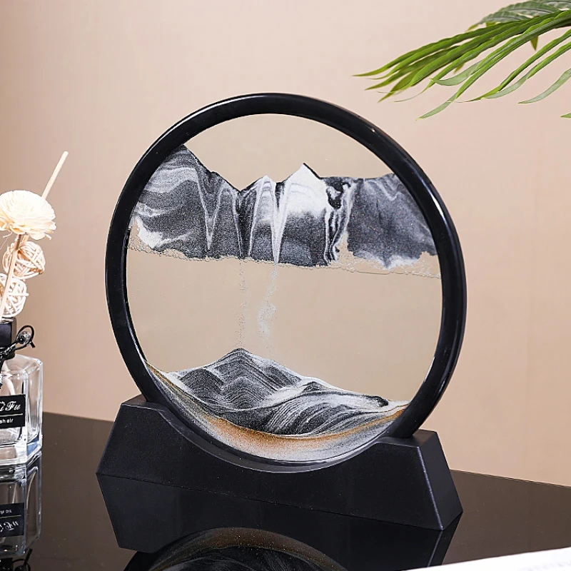 Sandscape Moving Sand Art Picture Round Glass 3D Deep Sea Hourglass Flowing Sand Painting Quicksand Craft Office Home Decor Gift