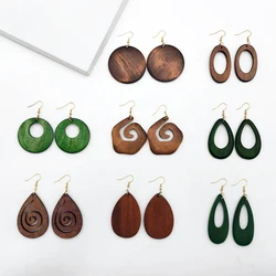 8 pairs of simple design Brown Green retro Bohemian national Pastoral accessories Matching Wooden earrings Solid wood all season