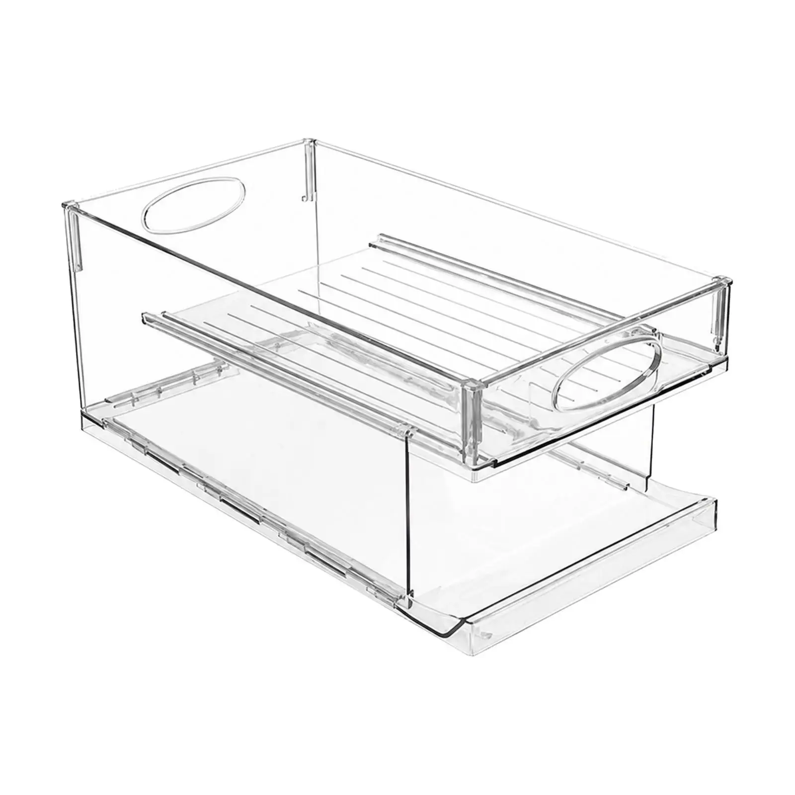 Clear PET Rolling Drink Dispenser Rack Two Tier Foldable Beverage Holder for Refrigerator Shelf