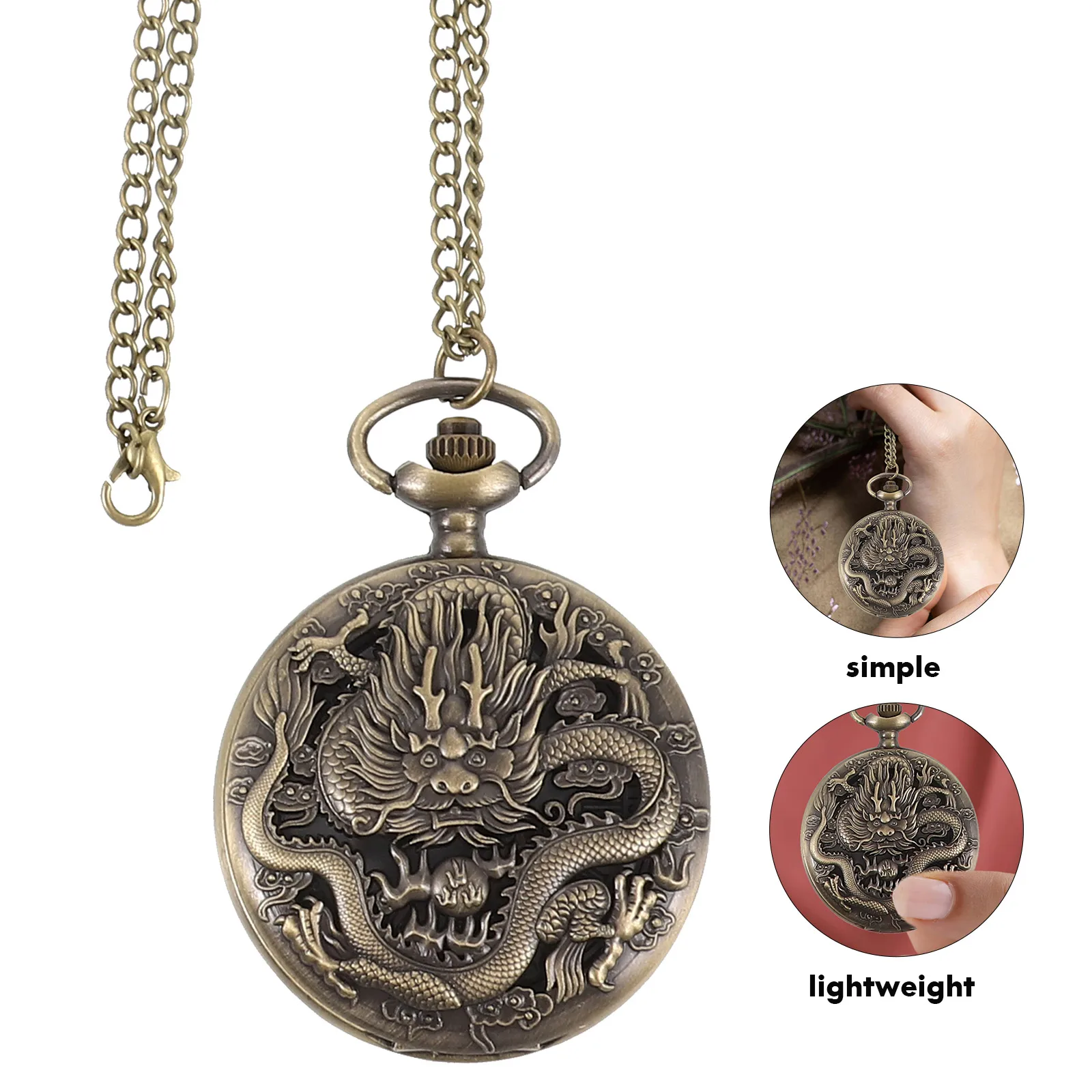 

Vintage Pocket Alloy Quartz Retro Embossed Dragon Design Small Compact Durable Lightweight Men Women Gift Idea
