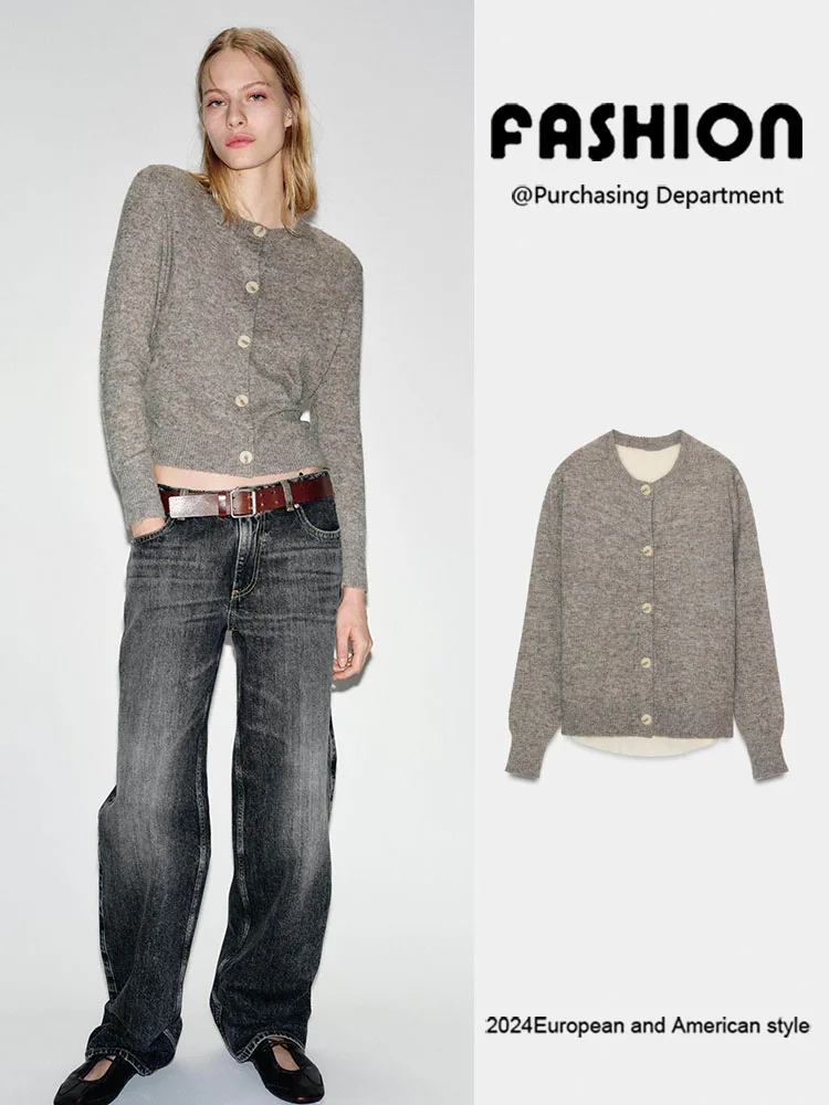 Spring New Arrival Women's Versatile Comfortable Long Sleeve round Neck Spliced Knitted Jacket 2026 Seasonal Fashion Outerwear