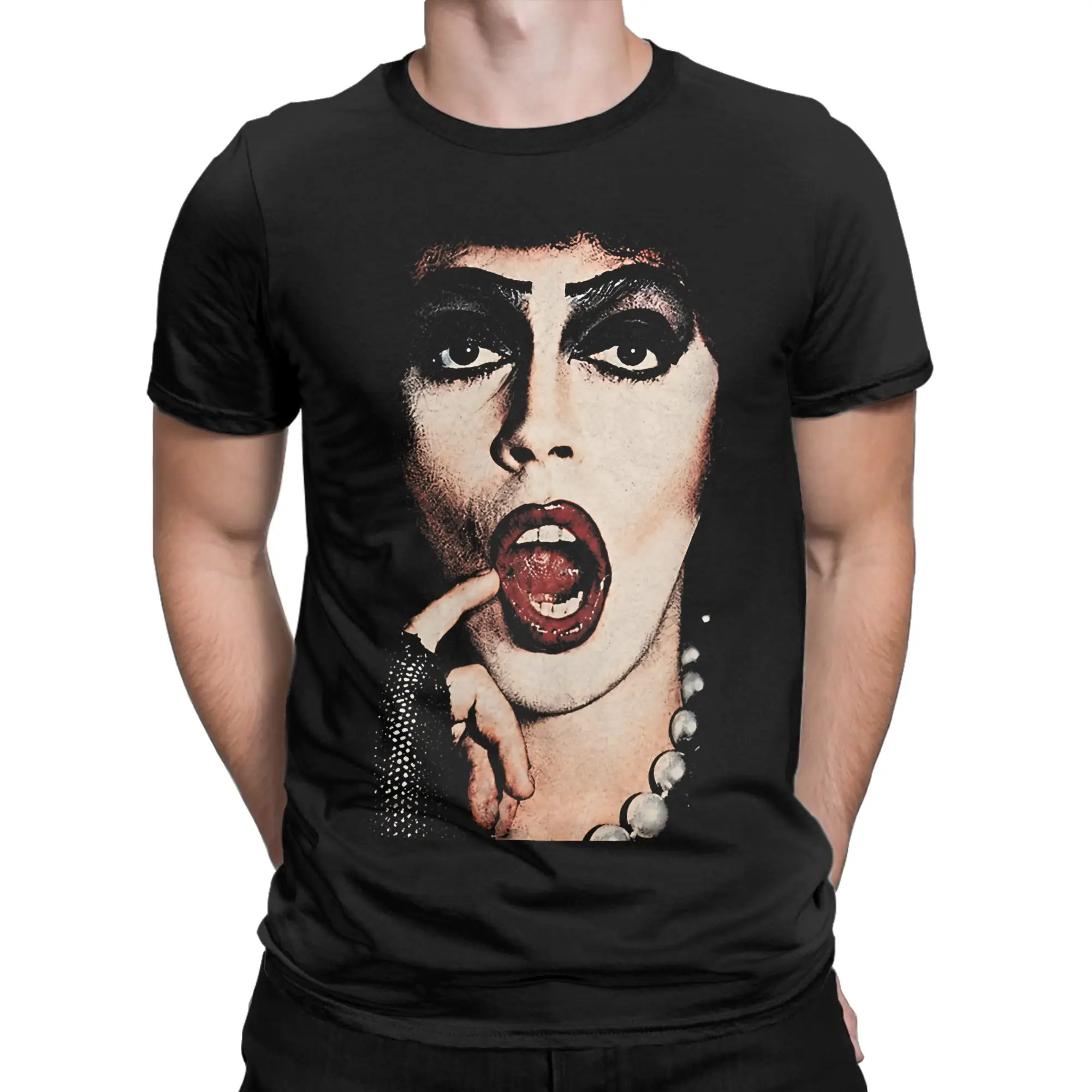 Men T-Shirt Tim Curry Frank-N-Furter Rockys Horror Halloween Vintage Cotton Tee Shirt Short Sleeve T Shirts Crew Neck Clothes