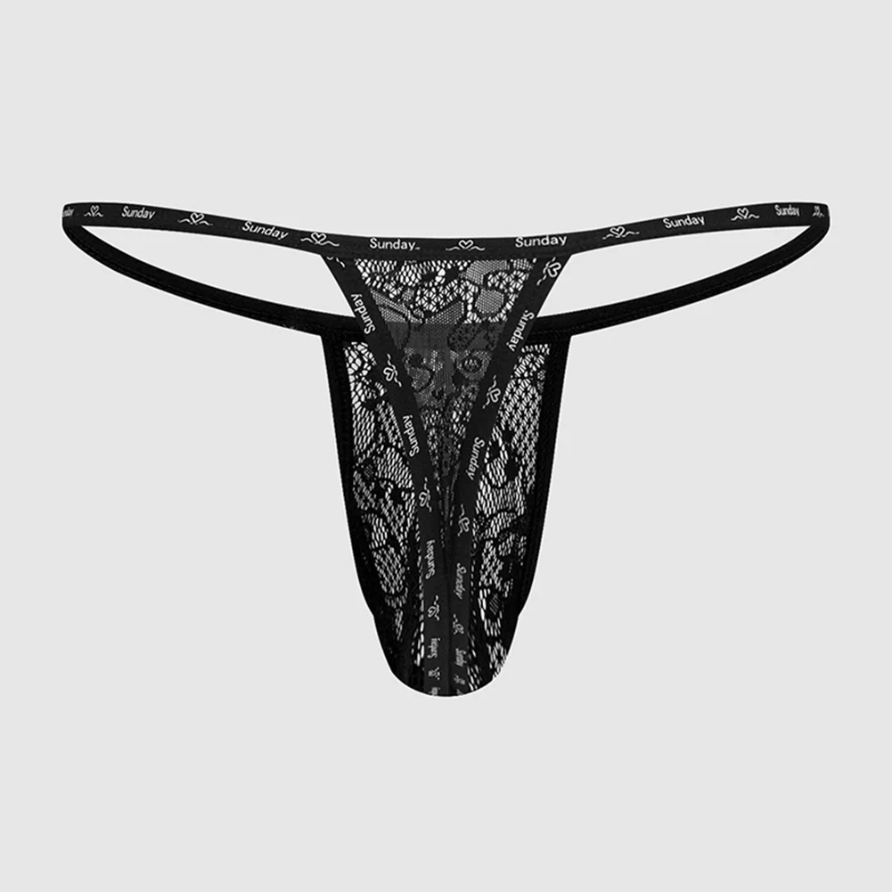 

Men Sexy Thong Underwear Lace Exquisite Jacquard Sheer Thong G-string Thong Underwear Perspective Big Pouch Underpants