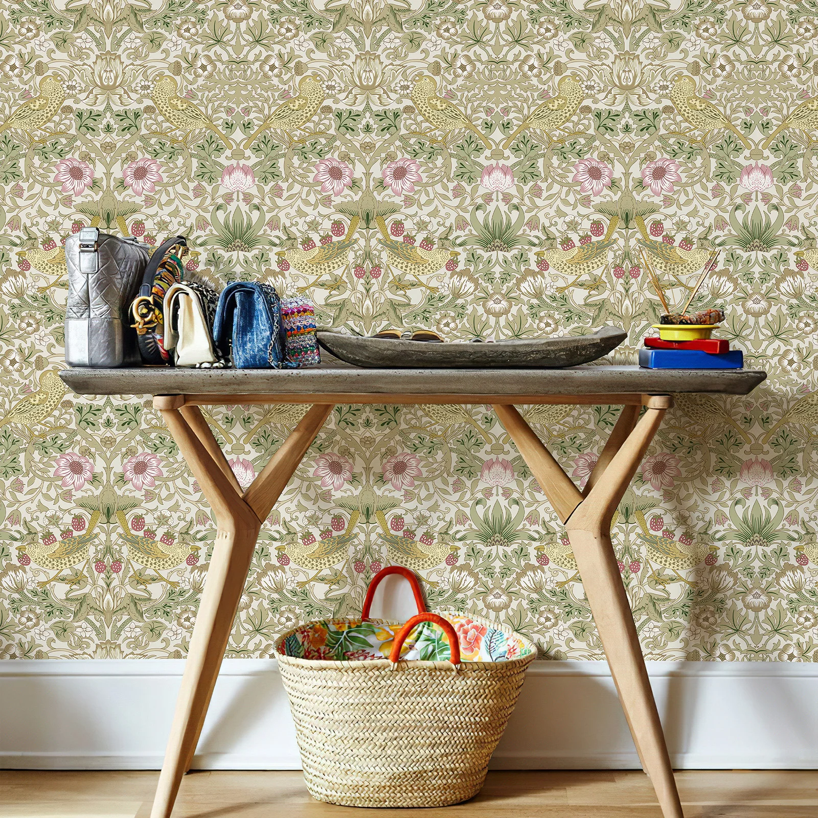 Strawberry Bird Self-Adhesive Wallpaper Waterproof Living Room PVC Birds Wall Cabinet Sticker Decorative
