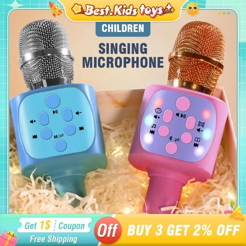 Kids Music Microphone Toys Karaoke Bluetooth Integrated Speaker Singing Song Machine Lights Boys Girls Educational Game Gifts