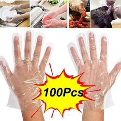 Clear Disposable Gloves Transparent Plastic Gloves Latex Free Food Prep Safe Gloves 100PCS  For DIY Cooking Kitchen Accessories