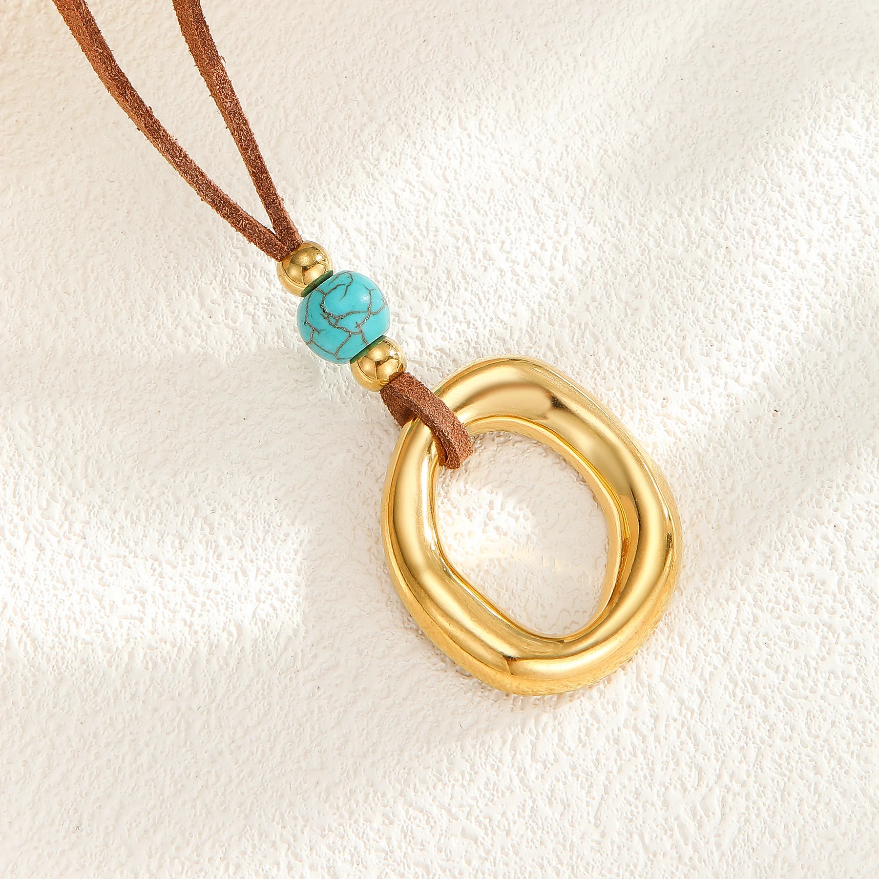 خمر الذهب اللون الشمس القوس زهرة قلادة القلائد للنساء البني الجلد المدبوغ الحبل الفيروز الخرز سلسلة المختنق الشتاء مجوهرات هدية #2