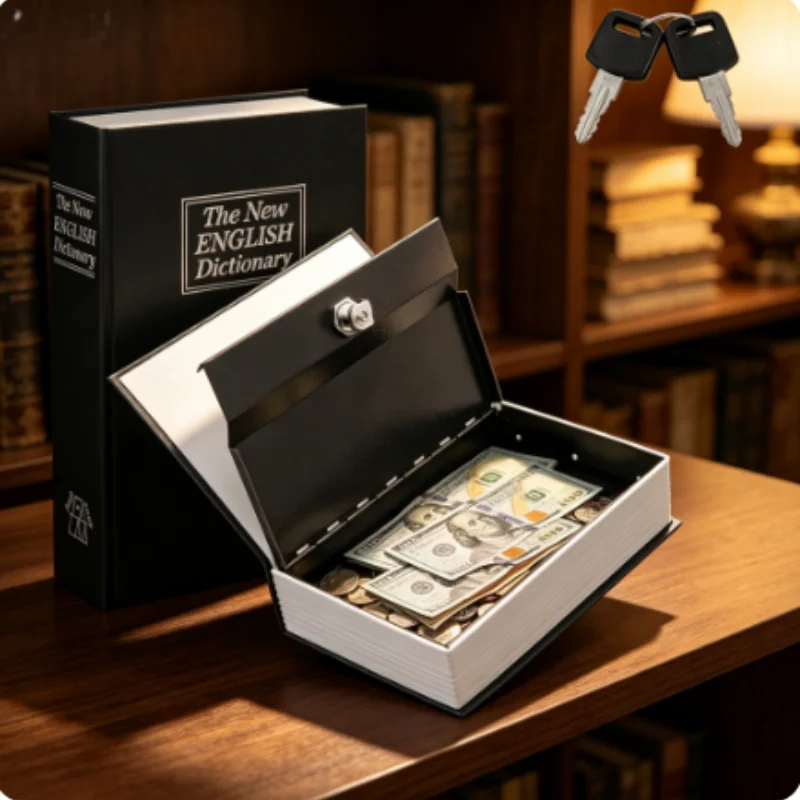 Tirelire créative en forme de livre avec serrure, coffre-fort secret dissimulé pour argent liquide et pièces de monnaie, boîte de dépôt sécurisée pour la maison